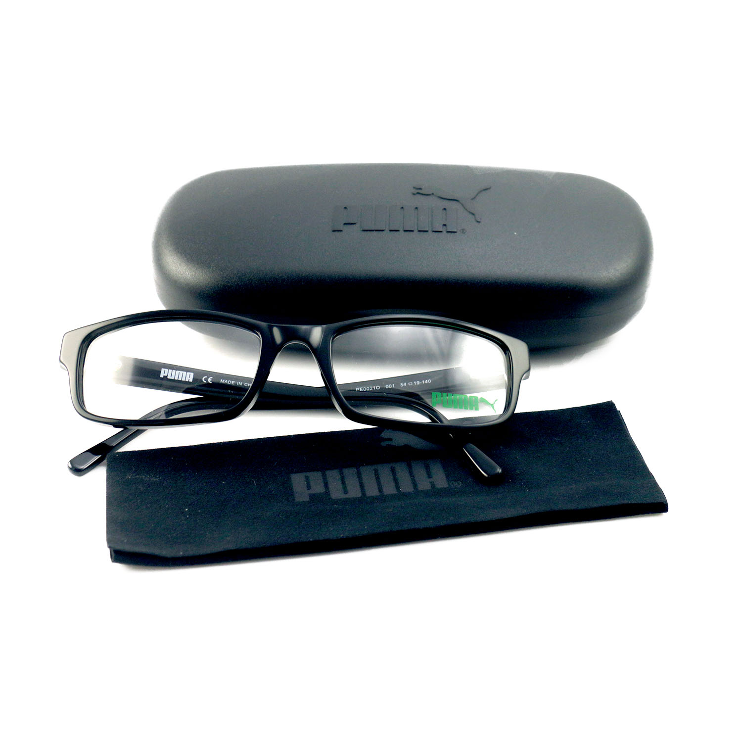 Puma Eyeglasses Unisex Black Full Rim Rectangle 54 19 140 PE0021O 001 ...