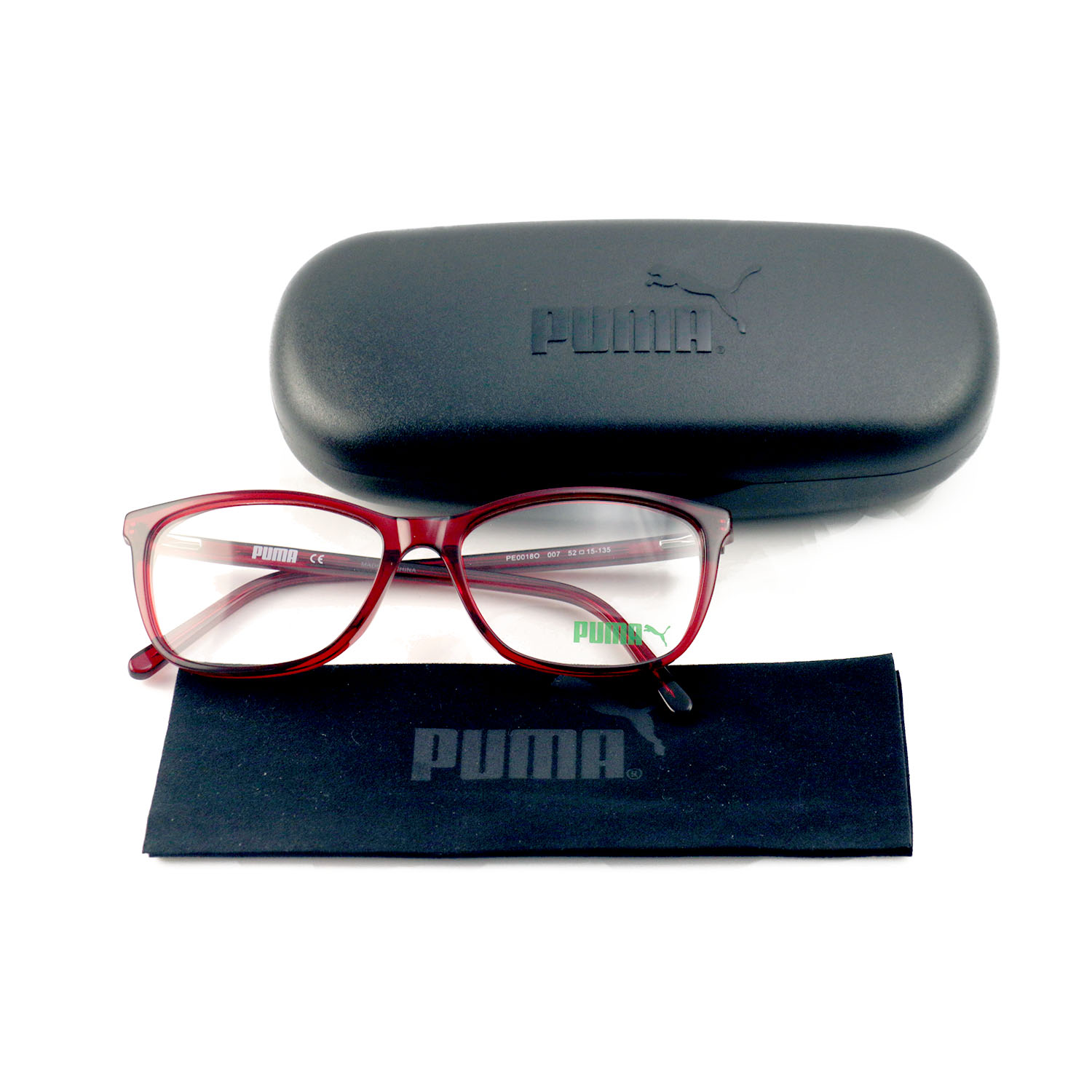 Puma Eyeglasses Men or Womens Red Frames Square 52 15 135 PE0018O 007 ...